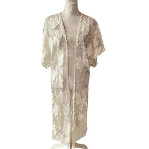 Line & Dot Women’s Lace Duster Cardigan Open Front Short Sleeves One Size